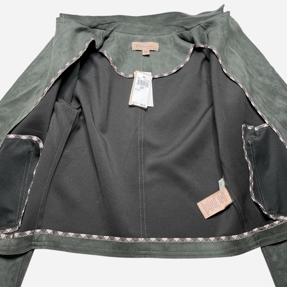 Philosophy Open Faux Leather Cropped Jacket XS Pockets Carbon Crystal Moto NEW - Picture 5 of 15